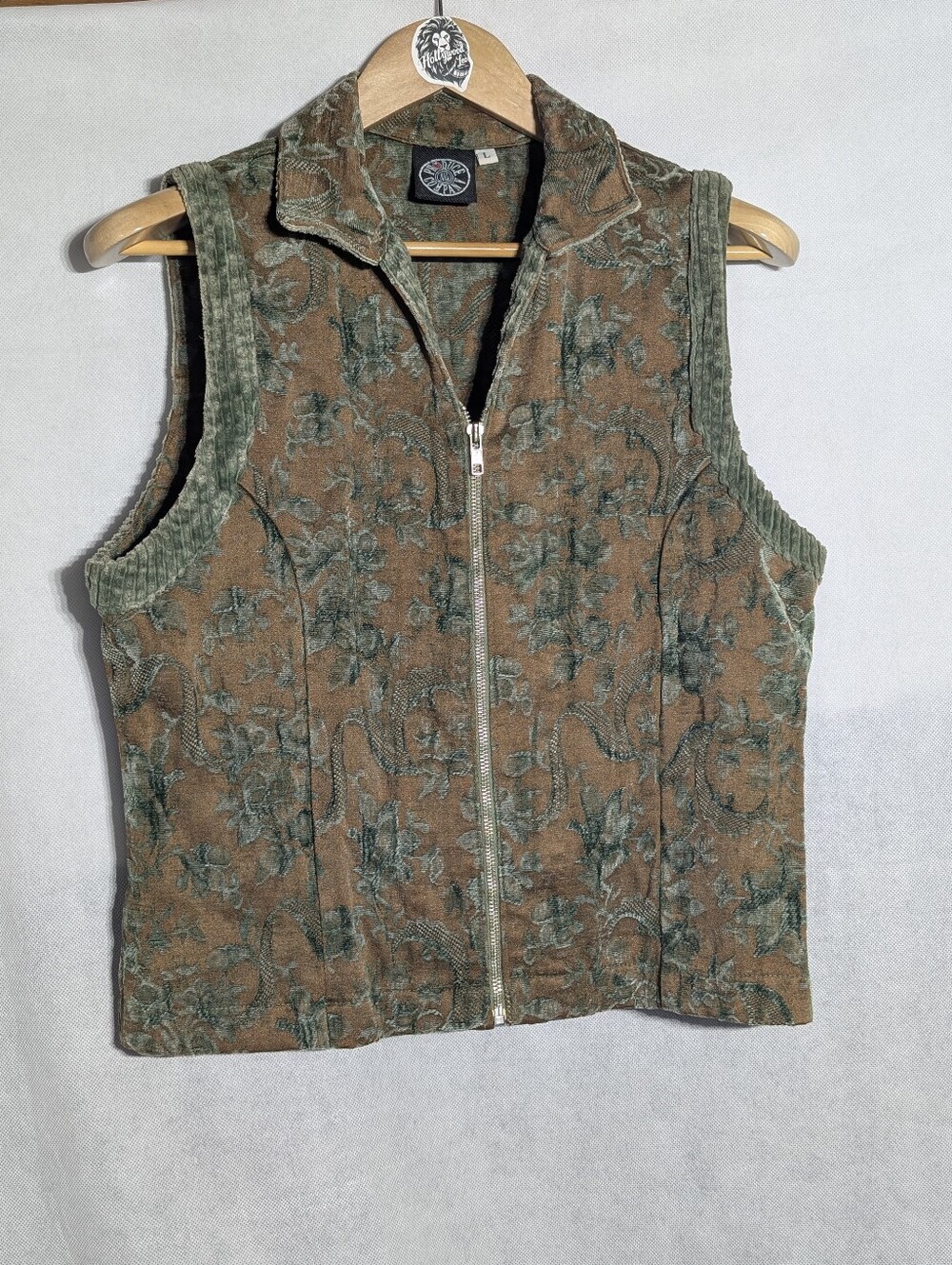 Vintage Produce Company Tapestry Floral Zip-Up Vest - Size L - Earthy Boho